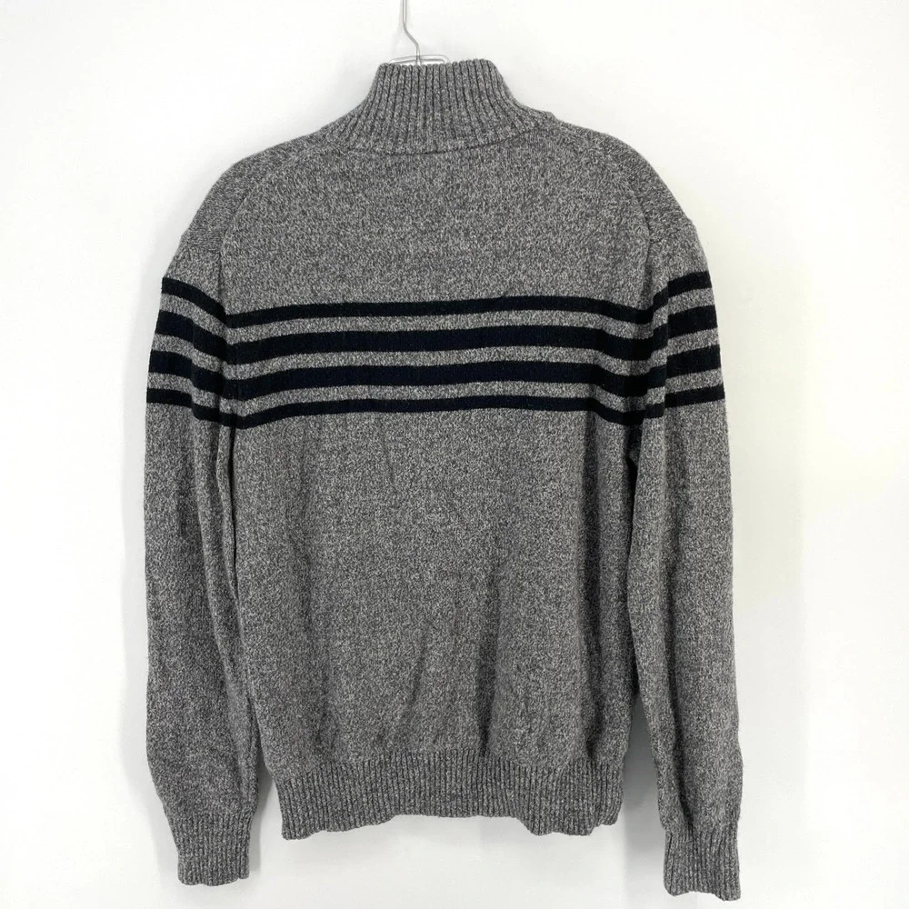 Banana Republic Mens Medium Gray Striped Wool Blend‎ Mock Neck Button Sweater